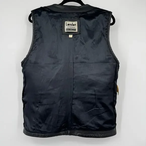 Vintage London Leatherwear NYC Unisex Black Leather Motor Biker Vest Zip-Up Sz S - Picture 13 of 16